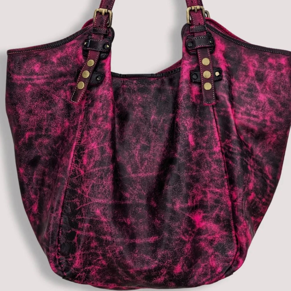 Fuschia Distressed Leather Rebel Hobo Tote LUSHER